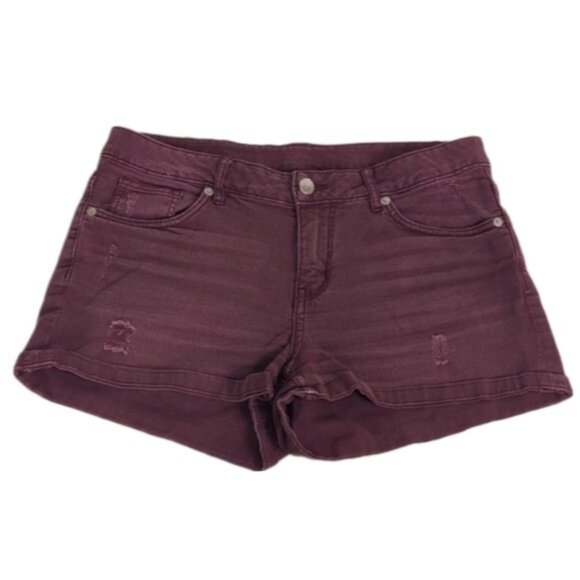 3/$20 H&M Divided Red Concept Denim Shorts Cuffed Purple Distressed Jean - Picture 1 of 9